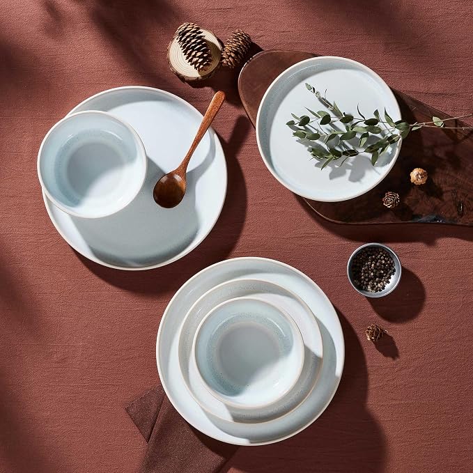 LIANYU 24 Piece Plates and Bowls Sets for 8, Ceramic Dishes Set, Dusk White | Stoneware Dinnerware Set, Modern Dinning Ware Dishware Set, Dishwasher and Microwave Safe Dinner Salad Plates