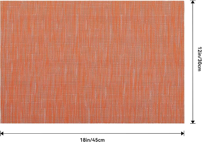 Leetaltree Orange Placemats Set of 6 - Heat Resistant Non-Slip Place mats for Dining Table, Washable Durable PVC Vinyl Woven Table Mats(Orange, 6)