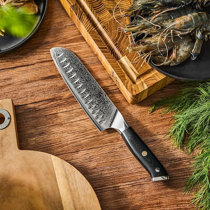KYOKU Santoku Knife - 7" - Shogun Series - Japanese VG10 Steel Core Forged Damascus Blade - with Sheath & Case