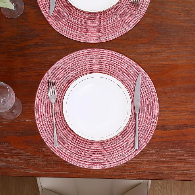 Topotdor 15 Inch Round Placemats Stain Resistant Anti-Skid Washable Polyproplene Table Mats Placemats(Pink, Set of 6)