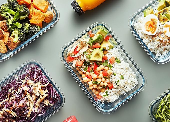 M MCIRCO 10 Pack Glass Food Storage Container with Lids, Green | Glass Meal Prep Containers with Lids, Airtight Lunch Bento Boxes,Microwave, Oven, Freezer and Dishwasher Friendly, BPA Free