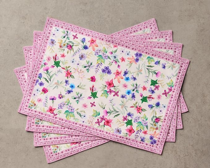 Maison d' Hermine Placemats Set of 4 Reusable 100% Cotton (13"x19") | Cloth Place Mats Washable Table Mats for Kitchen Dining Party Wedding Hotel Home Restaurant Spring Summer - Chardon