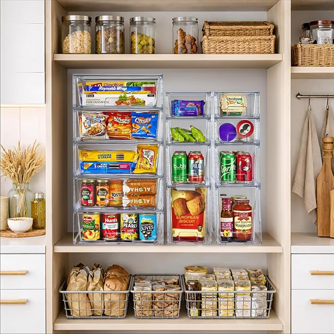 Sorbus Stackable Clear Storage Drawers, Pull-Out Organizer Bins - Large Plastic Drawer Organizers for Bathroom, under Sink, Closet, Pantry & Kitchen Organization (6 Pack)
