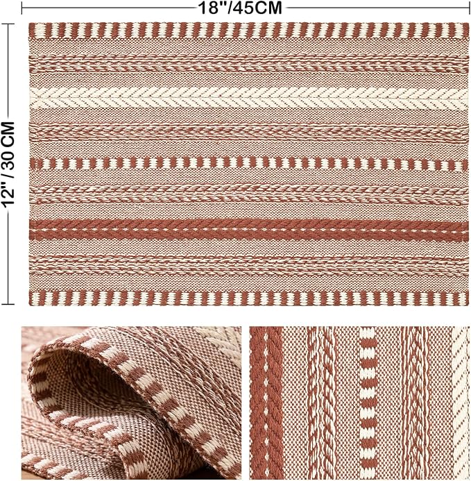 Artoid Mode Caramel Farmhouse Woven Braided Stripe Placemats Set of 4,12x18 Inch Seasonal Holiday Table Mats Party Kitchen Dining Decoration