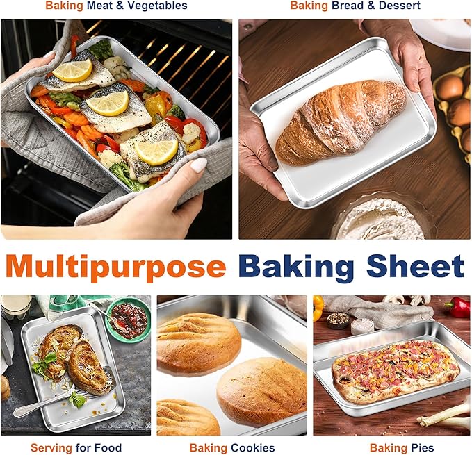 P&P CHEF Baking Sheet Pan, Stainless Steel Cookie Sheet, 9 Inch & 2 Pcs | Oven Tray Sheet Pan for Baking & Serving, Baking Tray for Multi Uses, Heavy Duty & Non-toxic, Rust Free & Dishwasher Safe