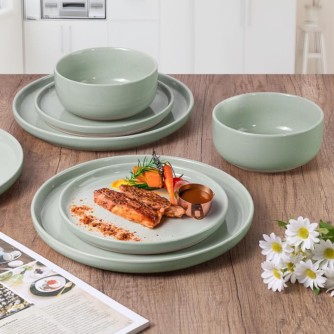 HaWare Dinnerware Sets, 6-Piece Plates and Bowls Set for 2, Asparagus Green