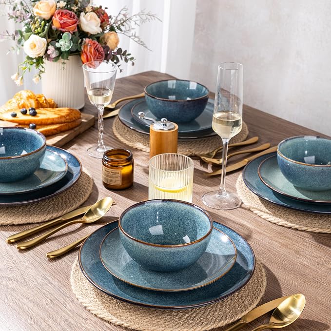 GBHOME Dinnerware Sets for 6, 24 Pieces Ceramic Plates and Bowls Set | Scratch Resistant Stoneware Dishes Set, Dishwasher & Microwave Safe, Reactive Glaze