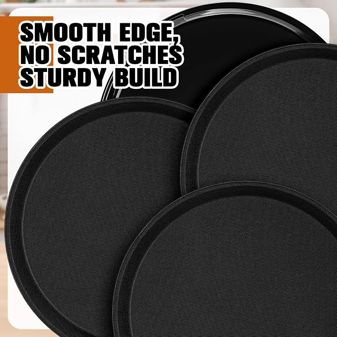 Zopeal 4 Pcs Bar Service Tray Round Plastic Non Slip,16" | For Waiter Server in Restaurant Cafeteria Bar, Raised Edges Prevent Spills, Cocktail Food Server, Textured Surface Grip