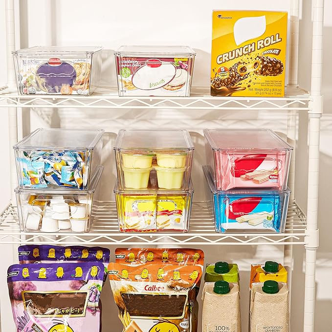 Vtopmart 10pcs Clear Stackable Storage Bins with Lids | BPA-free food-grade PET, Stackable with Lids Included, Easy to Move, For Fridge Freezer Pantry Cabinet Kitchen Organization