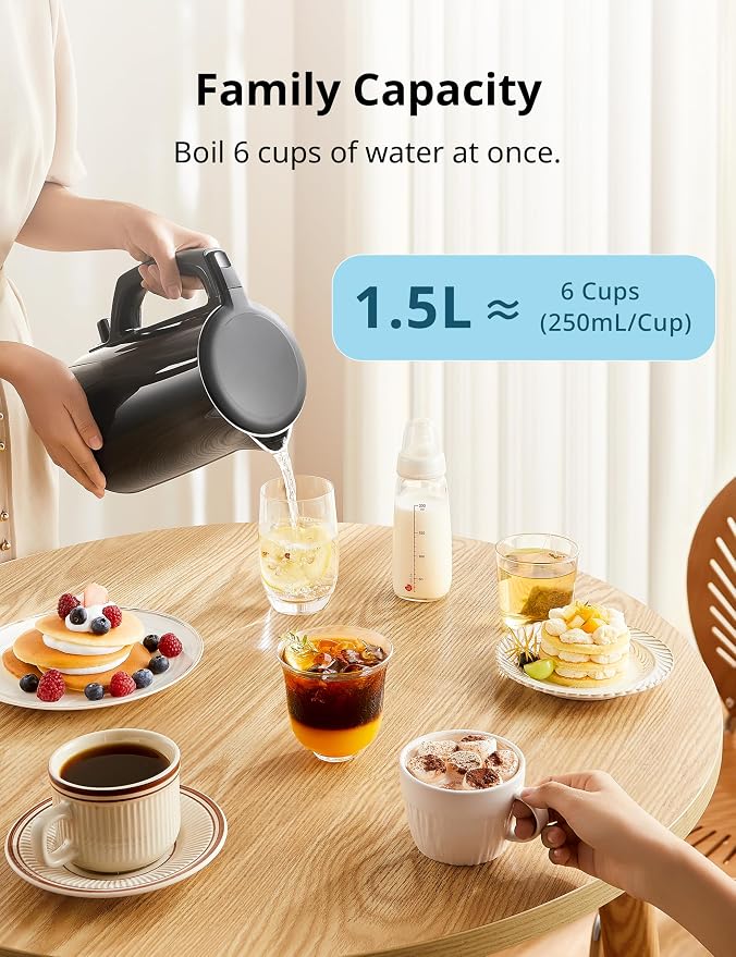 COMFEE' Stainless Steel Double Wall Electric Kettle 1.5L, Black