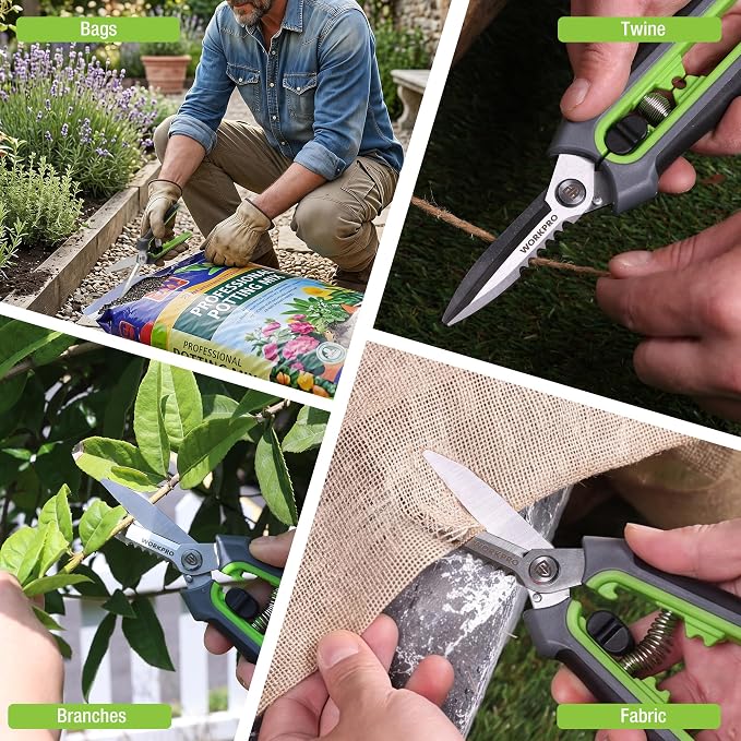 WORKPRO 8" Pruning Shears for Gardening, Multipurpose Garden Shears | Stainless Steel Blade with Sheath, Straight Pruning Scissors Garden Snips for Flowers, Fruits & Vegetables