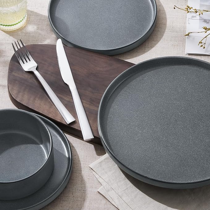 E-far Dinnerware Sets for 4, 12-Piece Reactive Glaze Plates and Bowls Sets | Plates and Bowls Sets, Kitchen Ceramic Dishes Dining Ware, Chip and Scratch Resistant, Microwave & Dishwasher Safe
