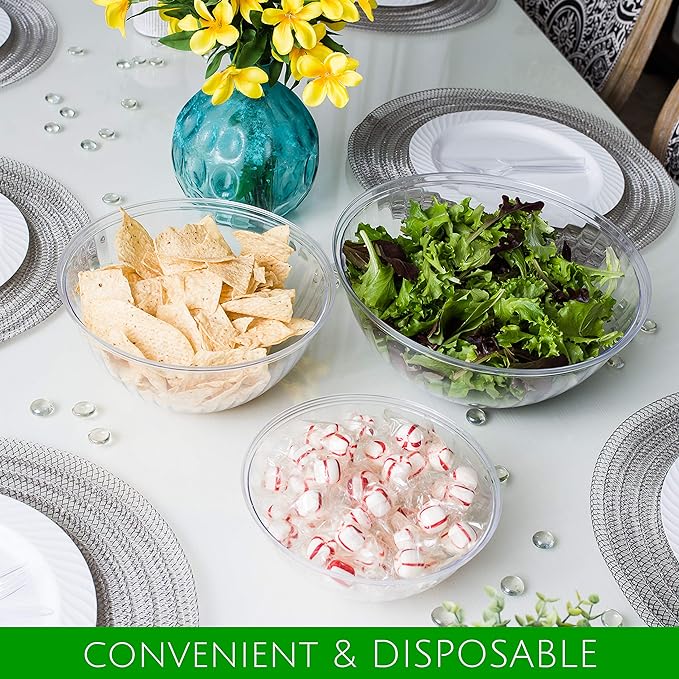 PLASTICPRO Disposable 150 Ounce Round Crystal Clear Plastic Snack Pack of 4