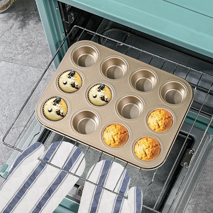 Mini Muffin Pan 2-Pack, Premium Small Cupcake Pans, Carbon Steel 12-Cup Muffin Tin, Versatile Non-Stick Bakeware