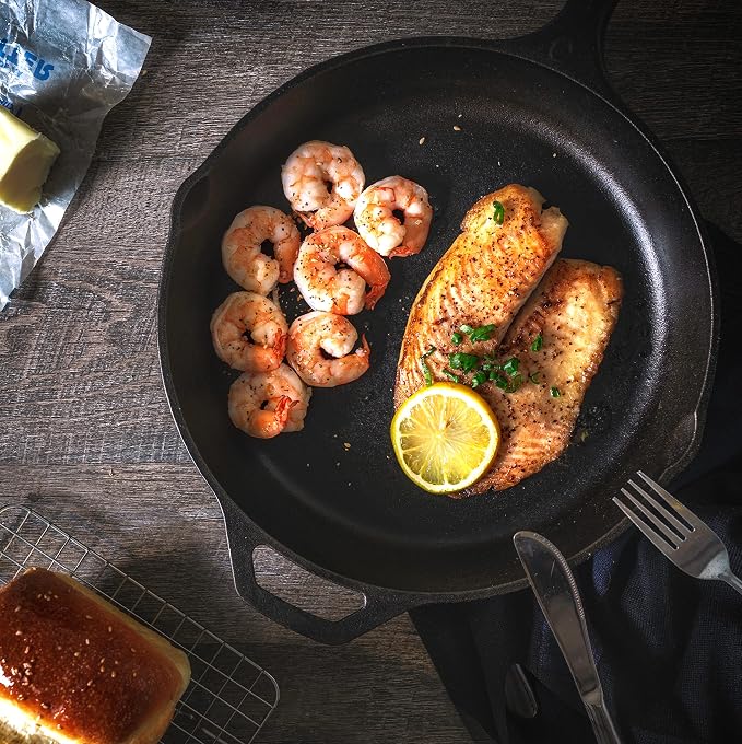 Utopia Kitchen Cast Iron Skillet 8 Inch with Lid Chefs Frying Pan Black | Chefs Pan, Pre Seasoned Skiller, Indoor and Outdoor Use, Grill Safe Cookware, Even Heat Distribution, Durable