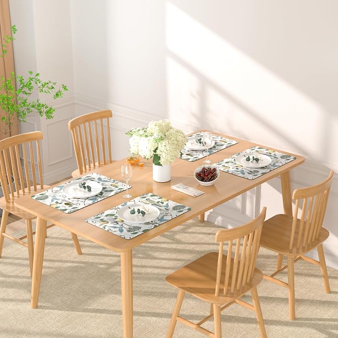 QIYI Leather Placemats Set of 6, 12"x18" Waterproof Table Mats, Hummingbird | Faux Leather, Heat Resistant, Anti Slip, Wipeable Place Mats for Kitchen Dinning, Party Table Décor, Vintage Lemon Trees