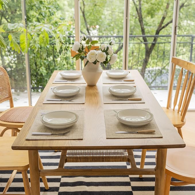 Demetex Burlap Placemats Set of 4 Heat Resistant Decorative Cloth Place Mats Wipeable Lined Linen Table Plate Mats for Party Dinner Gathering, Burlap
