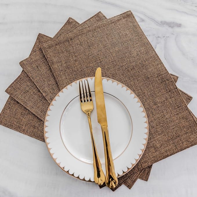Home Brilliant Cloth Placemats Set of 8 Heat Resistant Dining Table Place Mats Linen Kitchen Table Mats, Brown