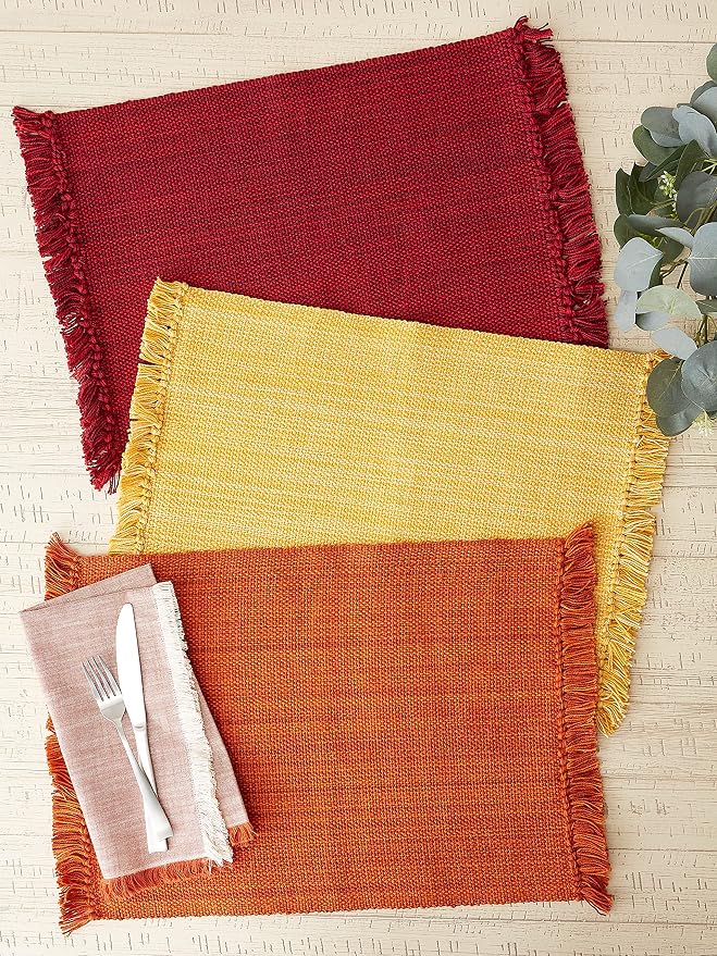 DII Variegated Tabletop Collection, Placemat Set3x19, Apricot, 6 Piece