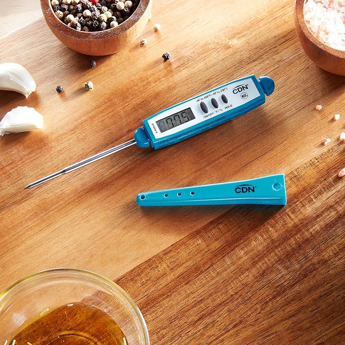 CDN ProAccurate® Instant Read Digital Pocket Thermometer for Meat, Cooking with 2.5mm Reduced Tip, Stainless Steel Stem, Fast Accurate Readings, Blue (DT450-B)