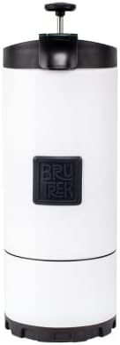 BruTrek | OVRLNDR Travel French Press | 24 fl.oz Drinkable Lid | White | Double Wall Insulated, Easy To Clean Removable Bottom, No Spill Lid, On The Go Coffee Brewing (Snowflake White)