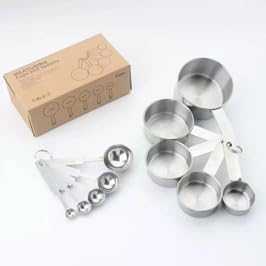 Premium No Rust 10-Piece Stainless Steel Measuring Cups & Spoons Set, Cups and Spoons, Kitchen Gadgets for Cooking & Baking, Easy To Read No Fading Engraved Measurements, & Stackable Design