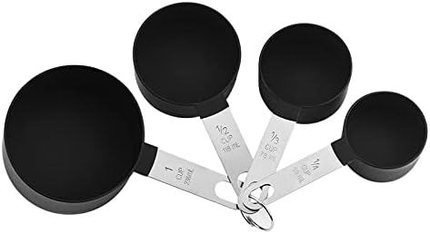 RUNZI 8 Pcs Measuring Cups and Spoons Set, Stackable Black Measuring Spoons for Measuring Dry and Liquid Ingredients Small Teaspoon with Plastic Head,Black