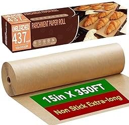 Unbleached 15x350 ft Parchment Paper Roll, 437 Sq.Ft, Non Stick Brown Extra Long Baking Paper Sheets with Serrated Cutter for Cooking, Baking, Grillin, Steaming Bread Cookies, Oven/Air Fryer/Microwave