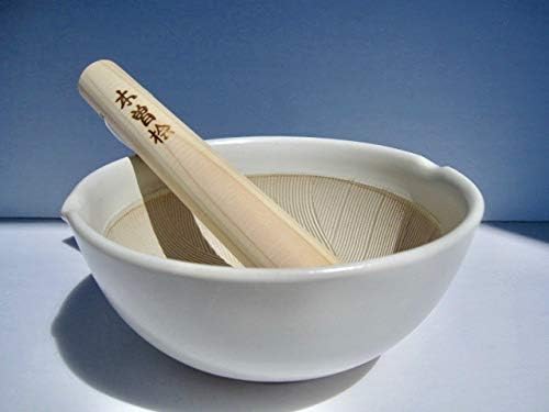 Made in Japan Ripple Ridge Mortar and Pestle Suribachi & Surikogi Set 6.6 Inches for Both Right and Left Handed Mino Ware Pottery Ivory (Medium Milky-White)