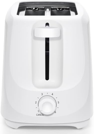 M'ainStay 2-Pocket Toaster, Arctic White, 6 Shade Settings, Self-Centering Guides, Removable Crumb Tray