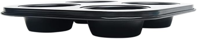 4 Cup Muffin Pan for Oven Baking, Carbon Steel Cupcake Baking Pan Nonstick Round Mini Muffin Tin Pie Pans Cake Mold for Making Muffins Cupcakes Frittatas Tarts Pudding(Black 1 pc)