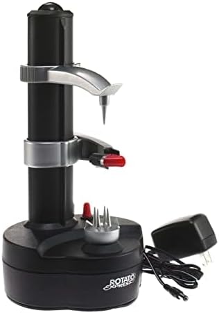 Starfrit Rotato Express 2.0 Electric Peeler, 6 Blades, Black | Peels fruits & vegetables. One-touch operation. 6 bonus blades. AC or battery powered. Ideal for potatoes and apples.