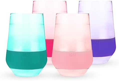 Host Freeze XL Wine Cooling Cups for Gifts for Mom, Birthday Gifts for Women, Double Wall Insulated Plastic Wine Glasses for Red and White Wines, Freezable Plastic Tumblers, 12 oz, Set of 4, Assorted