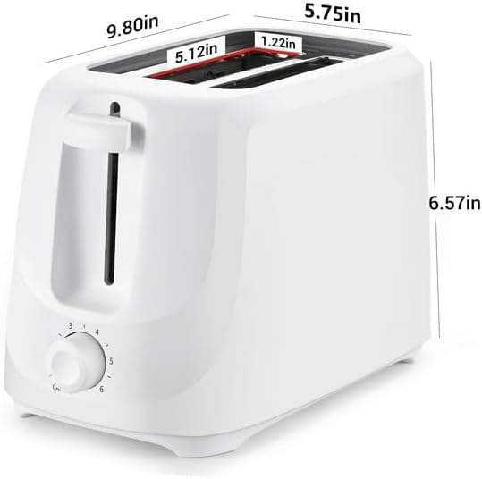 M'ainStay 2-Pocket Toaster, Arctic White, 6 Shade Settings, Self-Centering Guides, Removable Crumb Tray