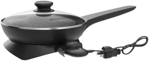 Elite Gourmet EG6207# Non-Stick Electric Skillet, Pour Spout, 2Qt, Black | Scratch-Resistant Surface, Dishwasher Safe, Vented Glass Lid, Small 10.5-Inch Adjustable-Temp Design