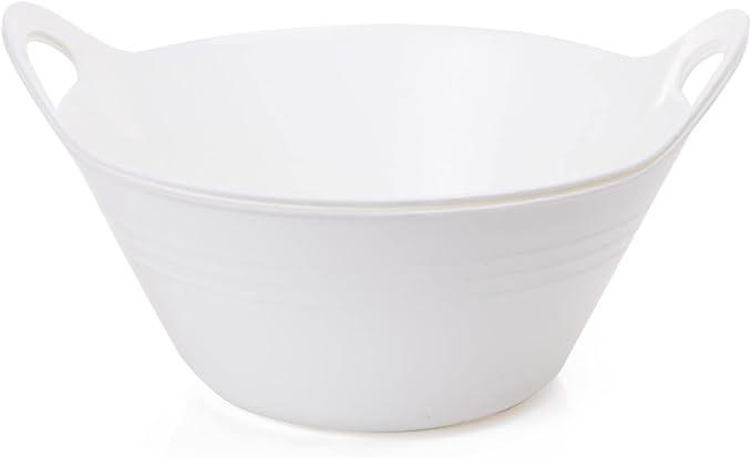 Mintra Home Plastic Bowls with Handles (4.5L Large, 2 Pack, White) – 11.25”W x 5”H (6.75”H with Handles)