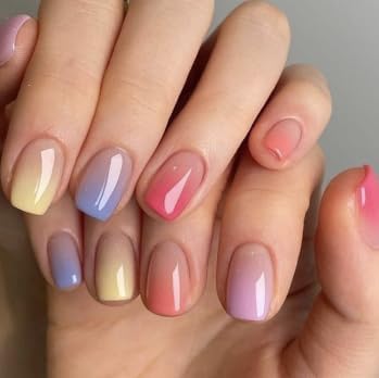 CurvLife Short Square Press On Nails, Candy Colours Design Nails,Soft Gel | 32PCS, 16 Sizes, Salon-Quality Natural Fake Nails, Curved Fit, 7-14 Day Glue-On Wear, Reusable Stick-On Nails, Press-On Kit