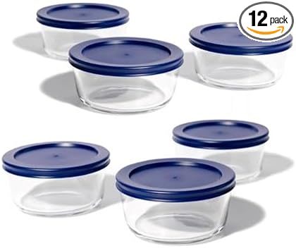 12-Piece Glass Food Storage Containers Set (6 Containers + 6 BPA-Free Lids) | 2-Cup, Leakproof | Microwave, Freezer, Oven & Dishwasher Safe | Ideal for Meal Prep & Pantry Organization, Blue