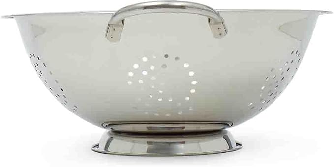 Metal Colander with Stainless Steel Finish by Home Basics, 7 QT | Large Colander | with Easy-Grip Handles | Strainers and Colanders Perfect for Pasta and Veggies