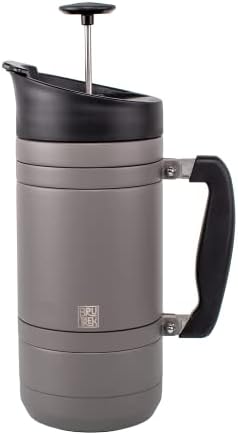 BruTrek by Planetary Design | BaseCamp French Press | 48 fl.oz - Gray | Double Wall Vacuum Insulated Stainless Steel - Bru-Stop Technology, No Grounds in Coffee, No Spill Lid (Storm Gray, 48 fl.oz)