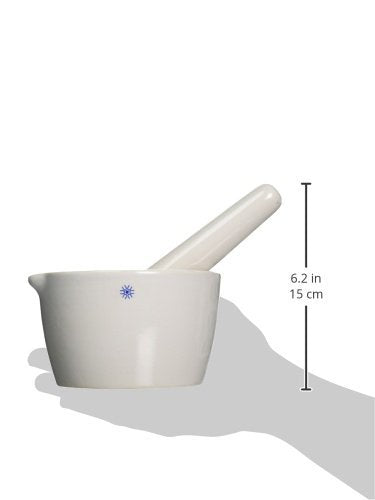 United Scientific™ Ceramic Mortar and Pestle Set - 400mL Capacity, Deep Form with Pour Spout, Unglazed Grinding Bowl Surface for Kitchen or Lab Use - Herbs & Spices, Pill Crusher