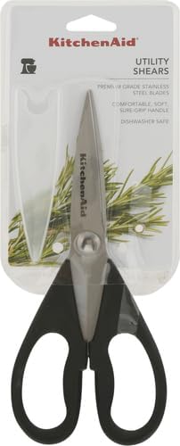 KitchenAid All Purpose Kitchen Shears with Protective Sheath Durable Stainless Steel Scissors, Dishwasher Safe, Soft Grip Comfort Handle, 8.72 Inch, Black, Pack of 12