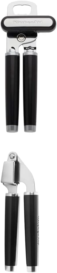 KitchenAid Classic Multifunction Can Opener/Bottle Opener, 8.34-Inch, Black & KitchenAid Classic Garlic Press, One Size, Black