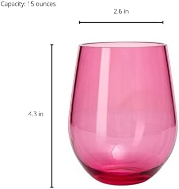 European Style Tritan Acrylic Stemless Wine Glasses Bright Colors, Set of 6 | 15 oz, Hand Wash Only, Premium Tritan Acrylic, Shatterproof & BPA-Free, Reusable Drinkware, Lightweight Design