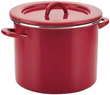 Rachael Ray Create Delicious Large Enamel on Steel Induction 12 Qt Stock Pot with Lid, Red Shimmer