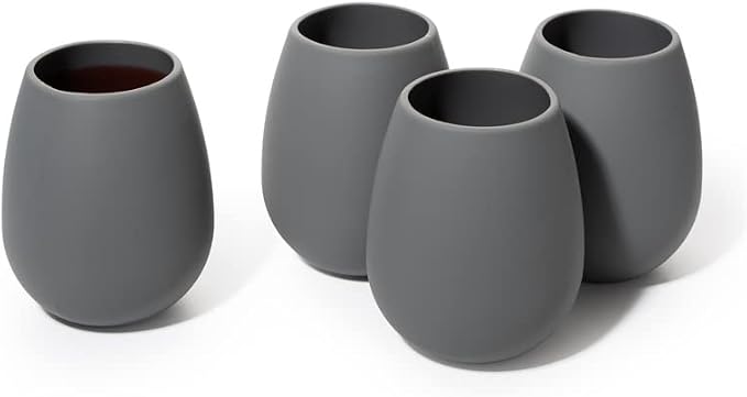 Unbreakable Wine Cups 4" H Set of 4 by The Wine Savant - Reusable & Shatterproof Wine Tumblers for Parties, Picnics, Outdoors, Camping, Bar Party Stemless Wine Cup Aerating, Silicone Drinkware(Black)