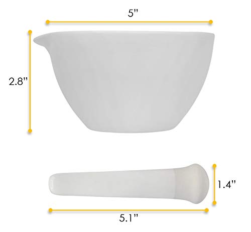 Eisco Porcelain Mortar and Pestle Set, Kitchen & Lab, Unglazed, 9 Oz, White | Lab & Home Use, Pouring Spout, Small-Batch Prep, Grinds Herbs, Spices, Powders & Pills, Chip & Crack Resistant, Herb Grinder