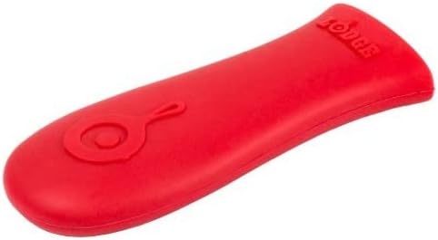 Lodge Round Seasoned Cast Iron Griddle with Red Silicone Handle Holder - Heavy Duty Flat Cooking Pan for Breakfast Favorites & Everyday Cooking - 10.5 Inches