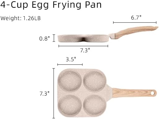 CAROTE 4-Cup Nonstick Granite Egg Pan, Cream White | Kitchen Non-Toxic PFOA Free Cookware for Breakfast, Suitable for Gas Stove & Induction, Easy to Clean