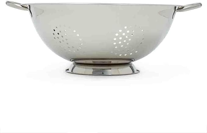 Metal Colander with Stainless Steel Finish by Home Basics, 7 QT | Large Colander | with Easy-Grip Handles | Strainers and Colanders Perfect for Pasta and Veggies